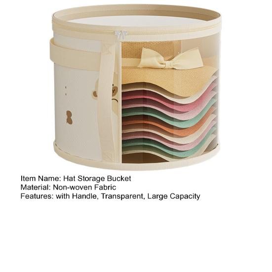 Hat Storage Bucket Large Capacity Zipper Closure Transparent Foldable Round Brim Hat Storage