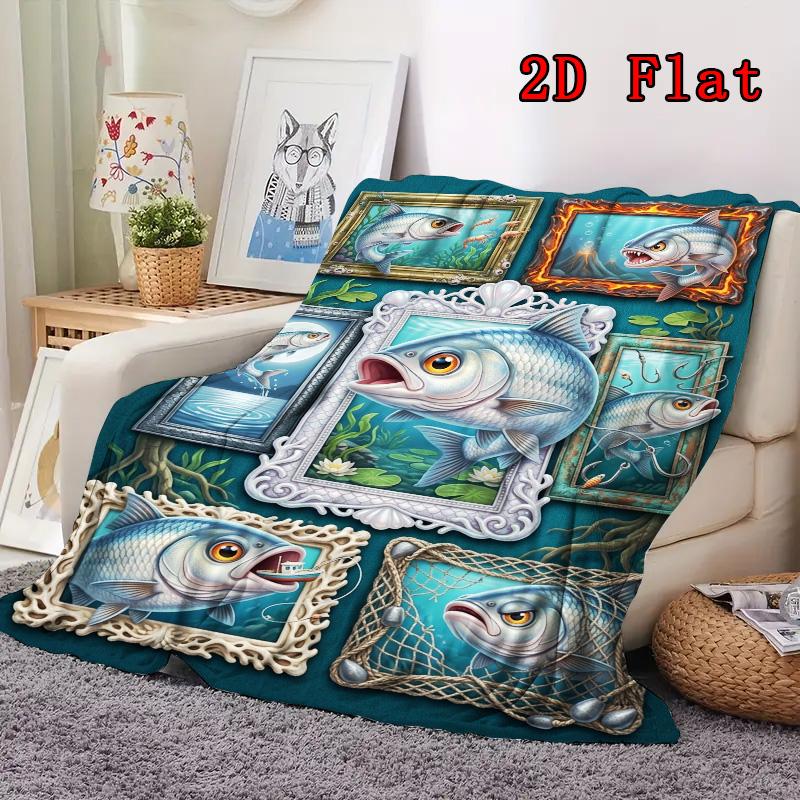 Fish Fantasies 2D Flat Pattern Flannel Blanket, High quality All Seasons, Home Decor, Warmth and Comfort, Perfect for Christmas Gifts.