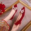 Women's Low Heel Red Wedding Shoes - 3cm Flat Heel, Ideal for Brides and Pregnant Women, Comfortable for Xiuhe and Toasting Attire
