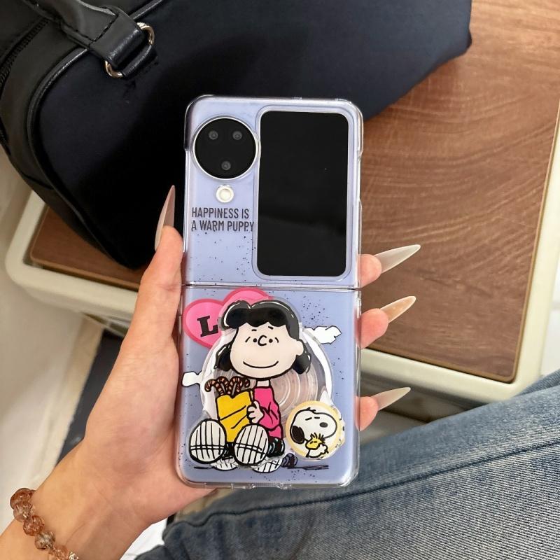 Luxury Cute splash-ink Funny Snoopy Folding Magsafe Wireless Charge Phone Case For OPPO Find N3Flip N2Flip Magnetic Holder