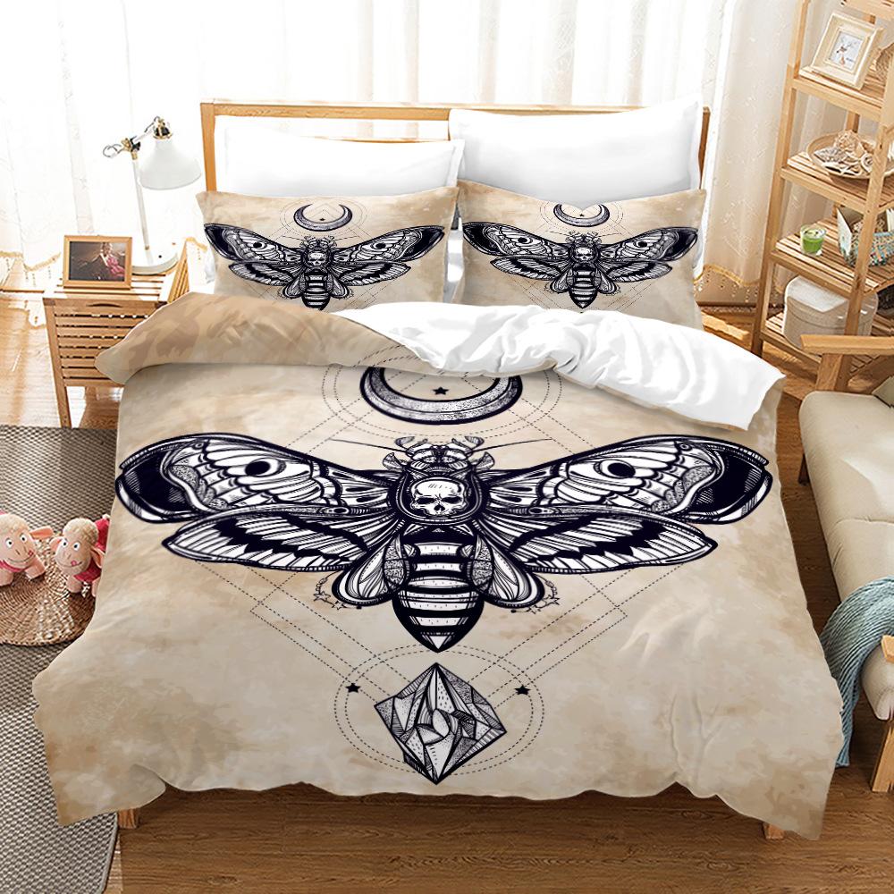 Комплект пододеяльников Death Moth King Queen Size Moon Skull Youth Gothic Insect Print Skeleton Bones Polyester Quilt Cover для детей