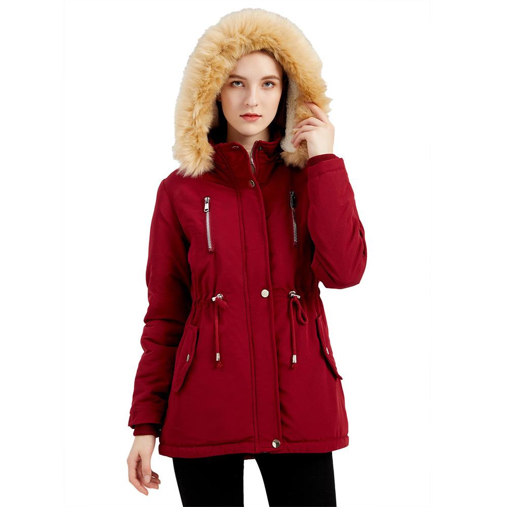 Autumn and Winter Women's Thickened Lambskin Cotton Coat Women's Loose Cotton Coat with Detachable Hood and Velvet Coat