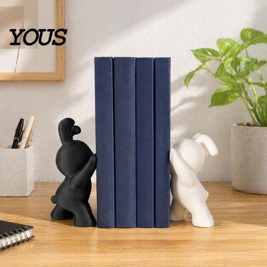 Матовые Черно-Белые Подставки для Книг 2 ШТ. Кролик Стойки для Книг, 3D Печатный Кролик Функциональные Школьные Принадлежности для Студентов Ограничители, для Дома Офиса