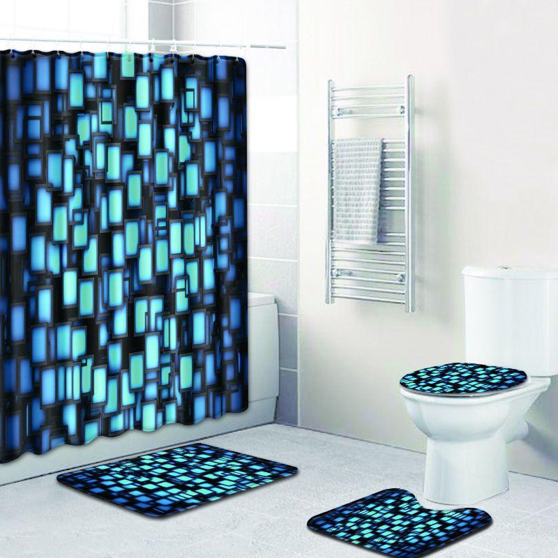 Creative 3D Printing Bathroom Non-Slip Floor Mat Shower Curtain Combination Carpet European And American Style