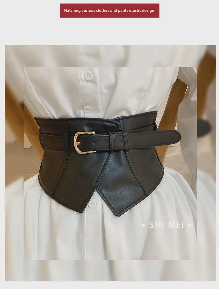 Женский черный широкий поясной ремень: Декоративная, эластичная, универсальная для юбок и пальто.