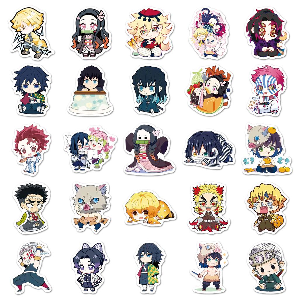 Beautiful Demon Slayer 50 Pcs Chibi Style Stickers Cute Kawaii Anime Cartoon Decals For Guitar Stationery Journal DIY Decor For Anime Fans