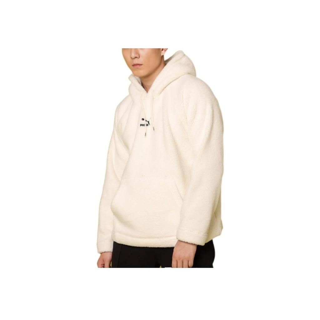 Puma Solid Color Faux Shearling Warm Hoodie Pullover Men Tops Ivory-White 533122-73