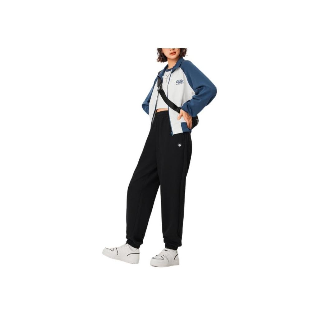 Li Ning Sports Lifestyle Series Color Block Letter Stand Collar Zipper Long Sleeve Hoodie Women Hoodies Off-White Deep-Navy AWDU838-2