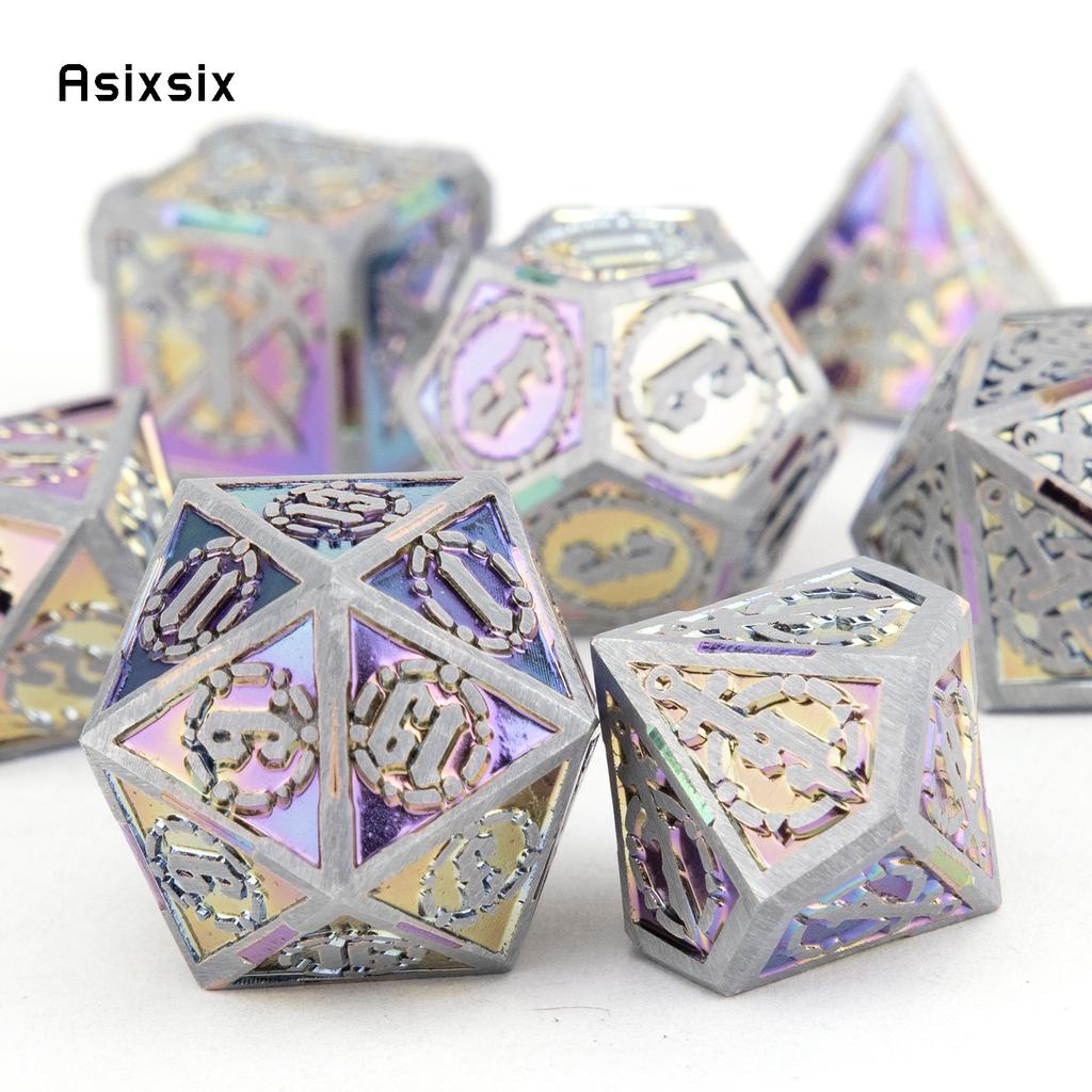 7 шт. красочные серебряные двойные мечи, металлические кубики, набор одноцветных многогранных кубиков, подходящий для ролевой игры, настольной игры Pathfinder