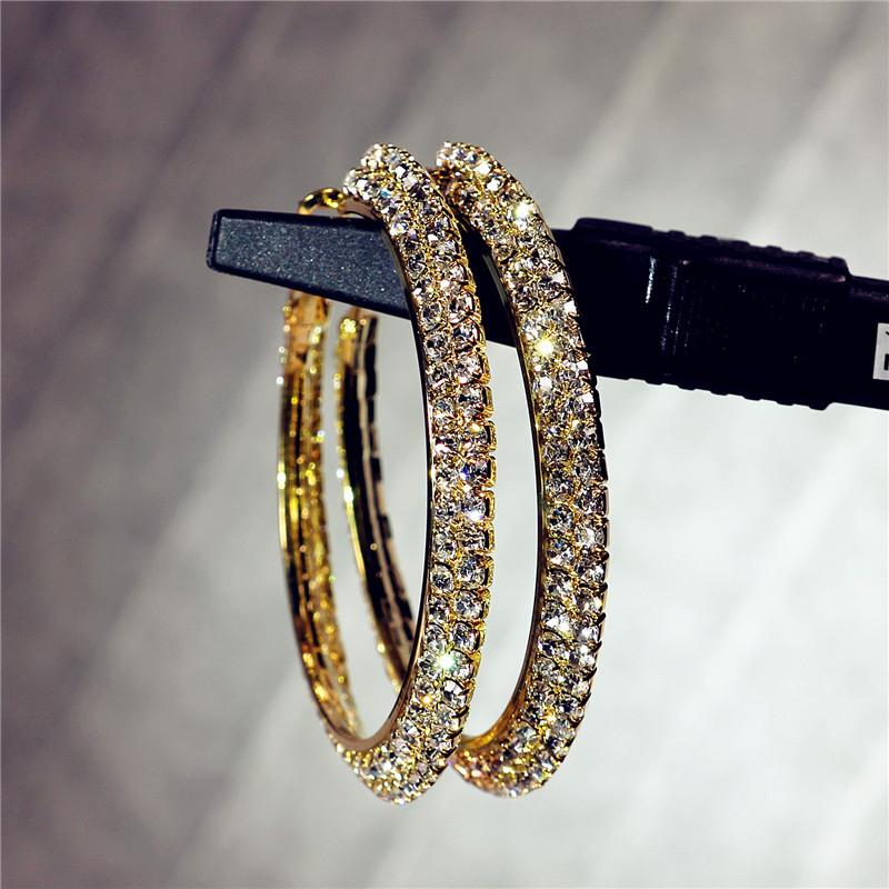 Huitan Hiphop Style Big Circle Hoop Earring for Women Inlaid Crystal Cubic Zirconia Shiny Versatile Female Jewelry Drop ShippingGood product