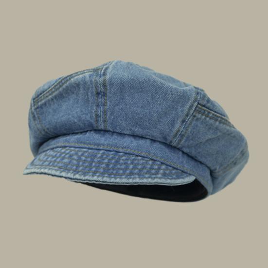 Women's Denim Newsboy Cap Visor Beret Hat with Short Brim Sun Protection Cabbie Cap for Spring Summer Travel Outdoors
