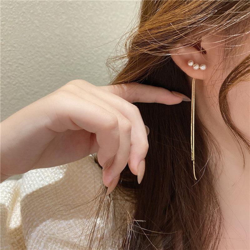 New Gold Color Long Pearl Tassel Dangle Earrings For Women Wedding Drop Earring Fashion Jewelry Gifts
