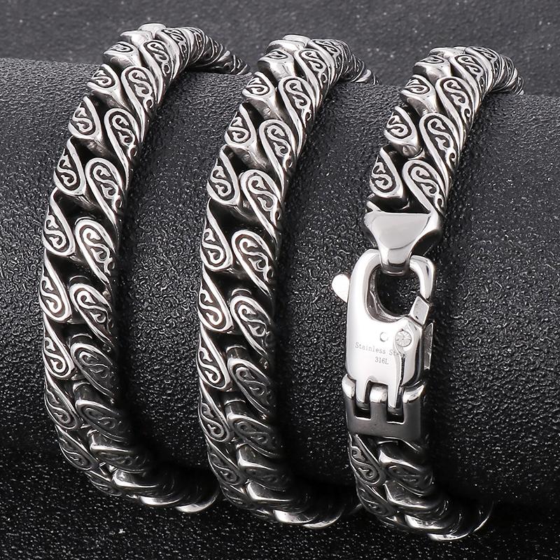 Винтажное массивное ожерелье с цепочками шириной 12 мм для мужчин, массивное ожерелье из нержавеющей стали в стиле панк, ювелирные изделия на Хэллоуин, мужские ожерелья