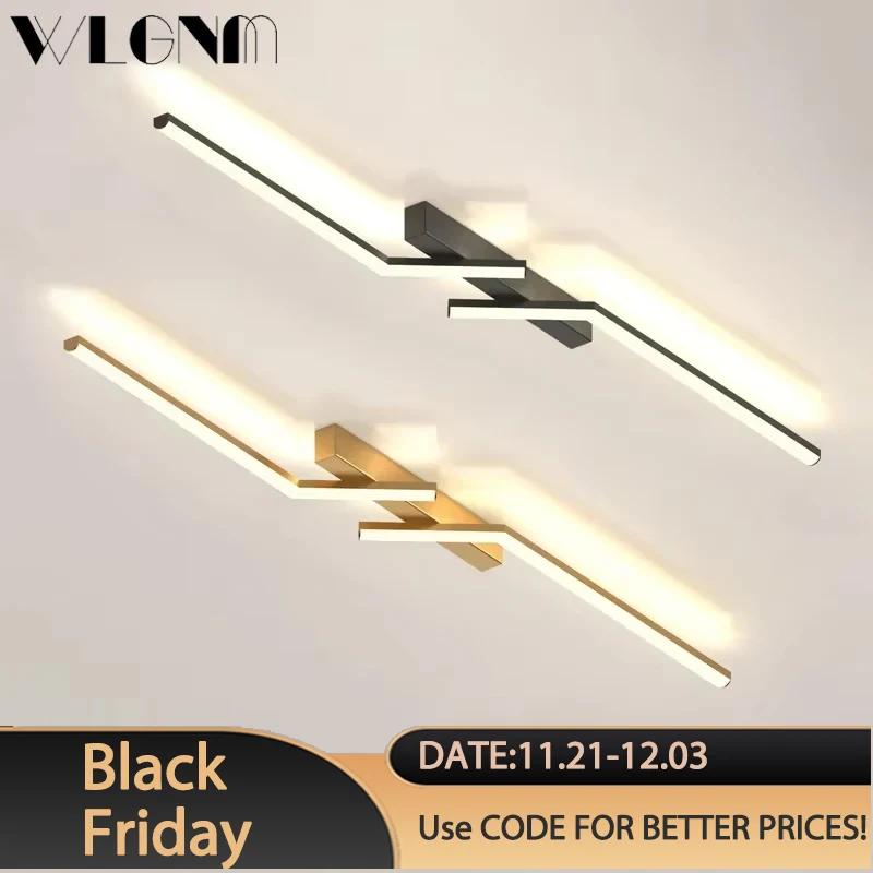 Minimalistic LED Ceiling Light Black Gold Line Iron Indoor Decorative Lamps For Living Room Balcony Study Illumination Fixtures