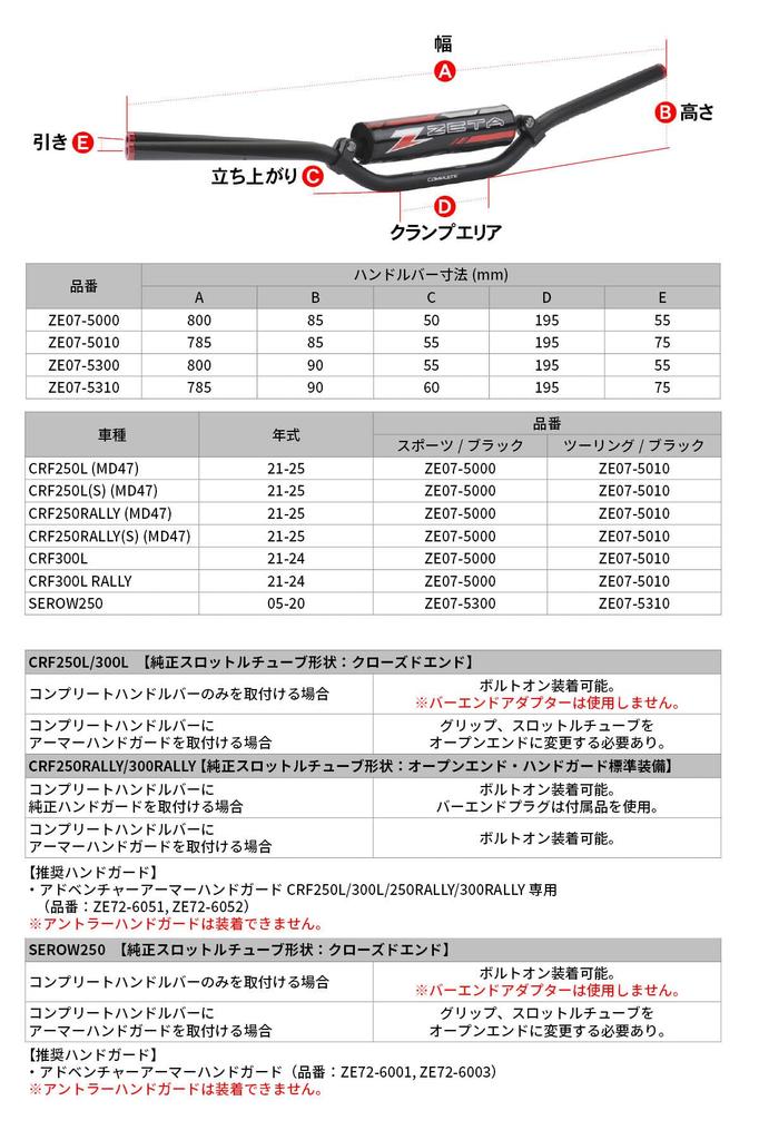 ZETA RACING Complete Handlebars for for Switch Includes Bar End Plugs and Bar Dirtfreak F4416 CRF250L/(S)/RALLY/(S)(MD47) '21-25, Sport, Bolt-On,