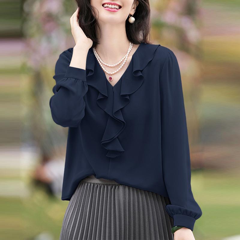 ZANZEA Женская блузка с оборками, V-образным вырезом, повседневная, с длинным рукавом