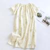 New Women's Pajama Skirt 100% Pure Cotton Crepe Medium Length Short Sleeve Pajama Skirt Fragmented Flower Sweet Home Dress