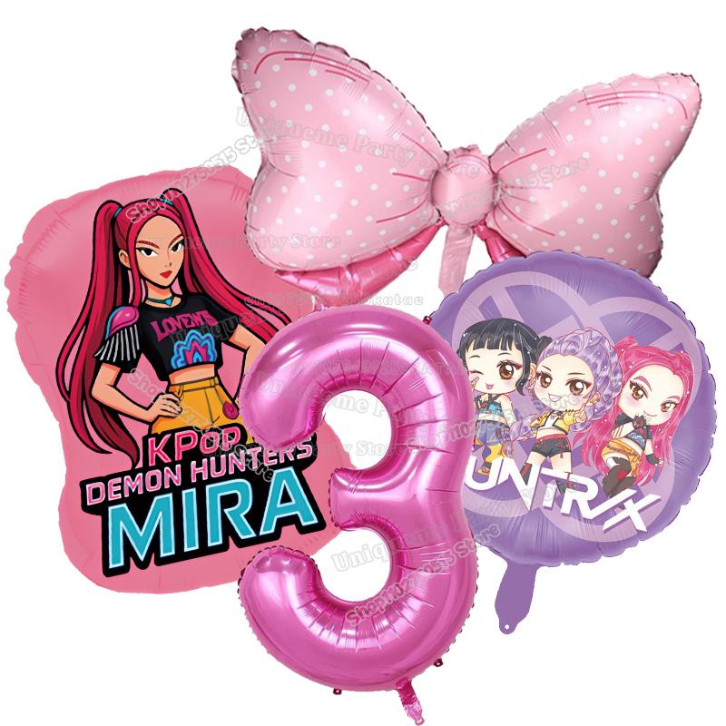 Kpop Охотники на демонов Воздушные шары Декор для дня рождения Зои Руми Мира Девичья вечеринка Набор шаров с цифрами Подарок на вечеринку Домашний декор Идеальный подарок для детей