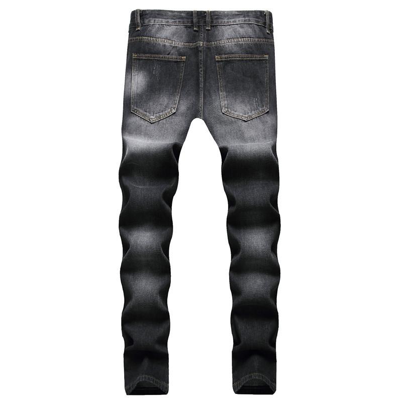 2024 европейские и американские модные черные джинсы со средней талией, неэластичные, с несколькими отверстиями, повседневные прямые брюки