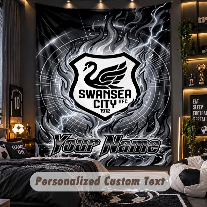 TapestrySwansea City FC Custom Name Text Personalized Wall Hanging Tapestry Home Wall Decor