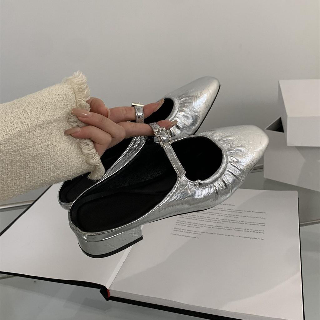 Мягкие кожаные туфли-мешки на голову, женские летние туфли, французский темперамент, фея, вечерний бриз, дорожные туфли из серебра, женские босоножки на толстом каблуке