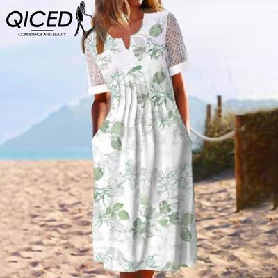 Летнее платье с карманами, анти-пиллинг, популярный цветочный принт, коктейльная туника, длинная, уличная одежда, нарядные наряды