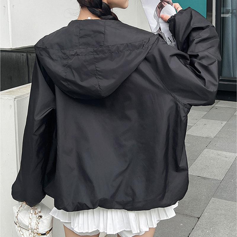 Женская дышащая солнцезащитная одежда, однотонная, с капюшоном, свободная, с длинным рукавом, на молнии, тонкая куртка