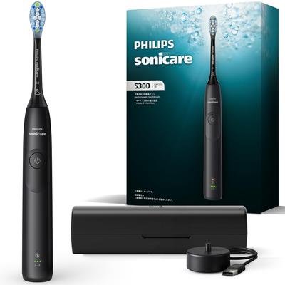 Электрическая зубная щетка Sonicare ProtectClean 5300 Чистящая щетка Зарядное устройство и Дорожный футляр Черный [Модель 2025 года] (В комплекте высококачественная головка и подставка.)