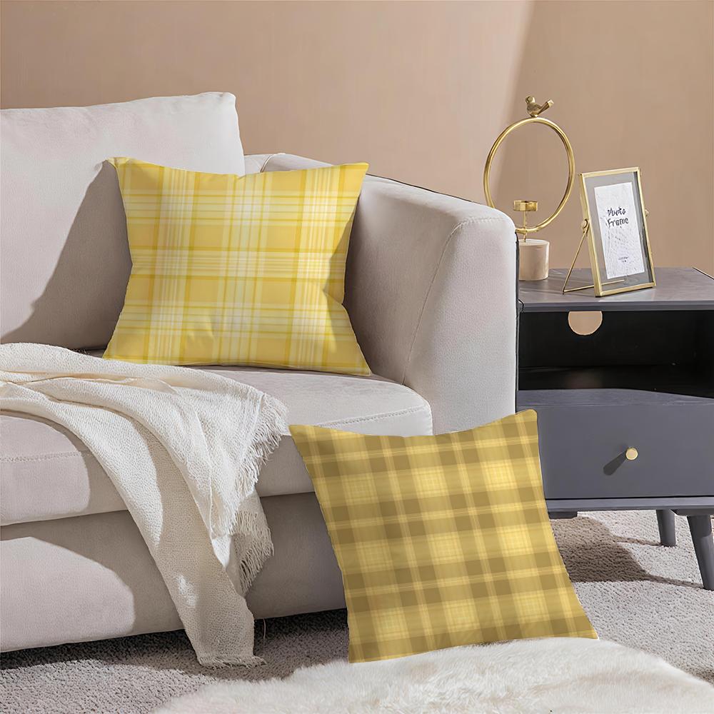 classical yellow tartan design plaid Cushion Cover Throw Pillow Cover Hidden Button Durable Polyester Chair Cushion