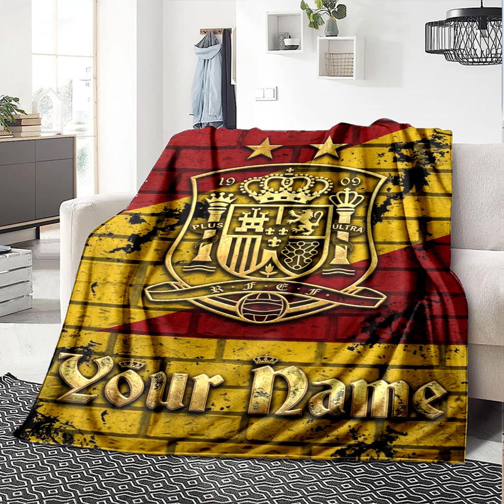 Name Custom Spain Football Print Flannel Blanket High Quality Warm Comfortable Cover for All Seasons Perfect for Gifts Home Decor