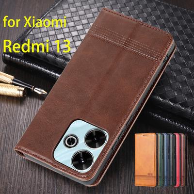 Роскошный магнитный адсорбционный кожаный чехол для Xiaomi Redmi 13 Redmi13 4G 5G Flip Cover Защитный чехол Capa Fundas Coque
