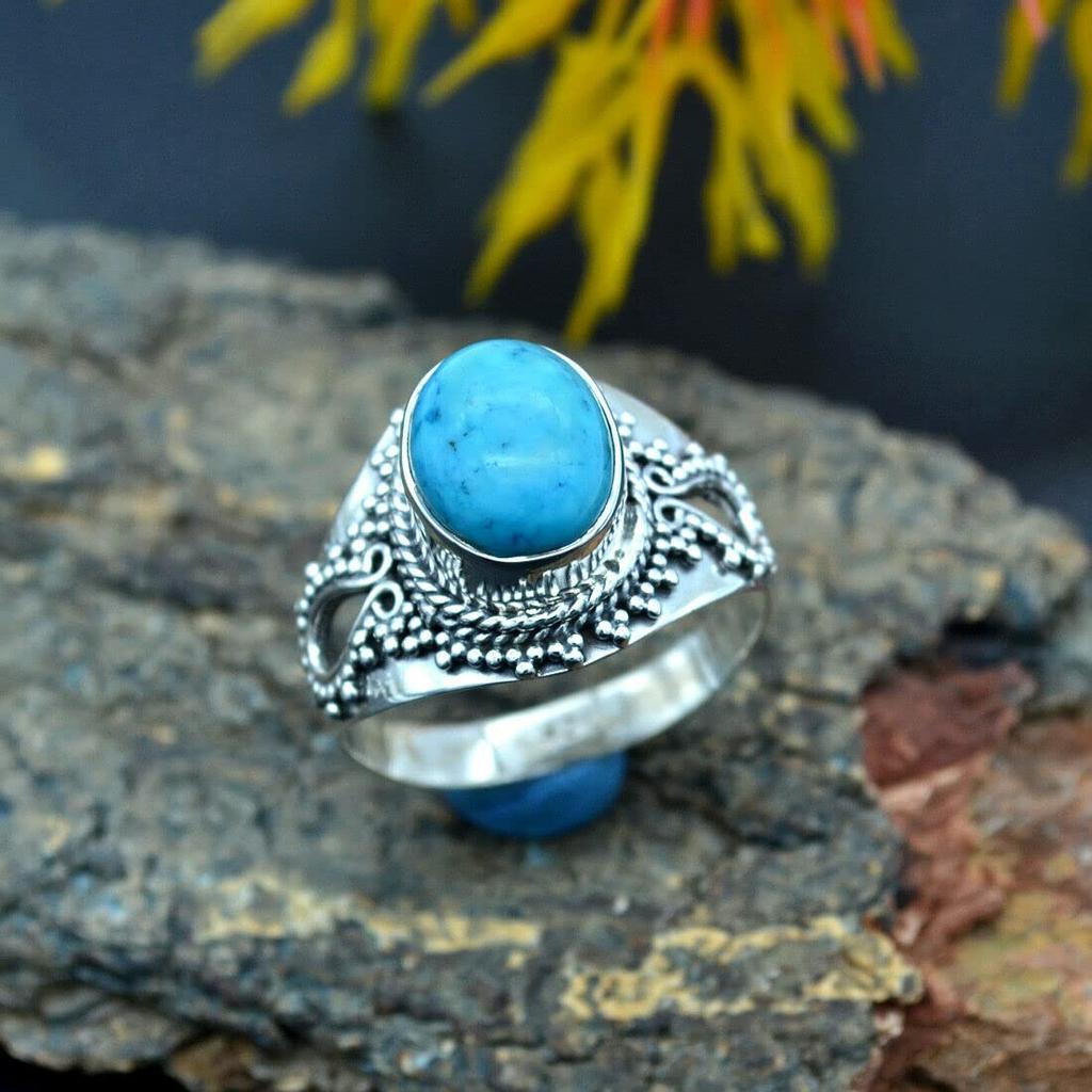 Серебряное кольцо 925, Кольцо Ларимар, Твердое кольцо, Кольцо Ларимар, Кольцо ручной работы, Заявление, Кольцо Бохо, Юбилейное кольцо