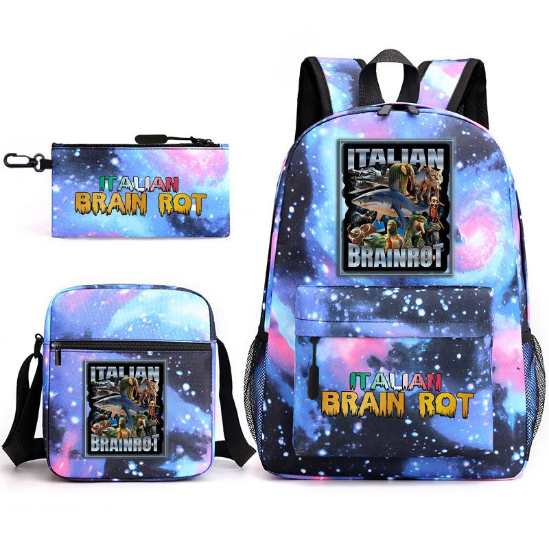 Abstract Foreign Shanhaijing Children's Schoolbag Tongtongsahur Cartoon Primary School Student Backpack Three-piece Set L
