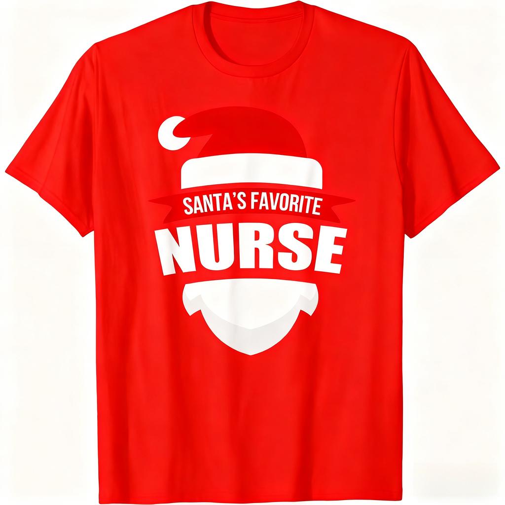 2025 Santa's Favorite Nurse T-Shirt Funny Christmas Shirt Short Sleeve T-Shirt Cotton Harajuku Style Unisex Fashion Casual Tops