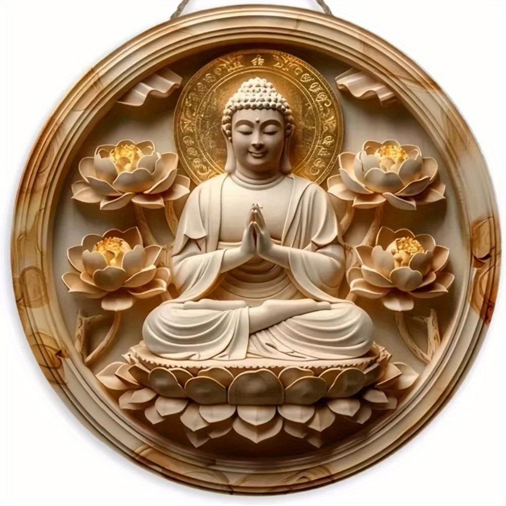 1pc 2d Flat Buddha Art Sign - Round Wooden Sign - 20cm Suitable for Home Living Room, Restaurant, Office, Garage, Bar, Coffee Shop Decoration, Gift