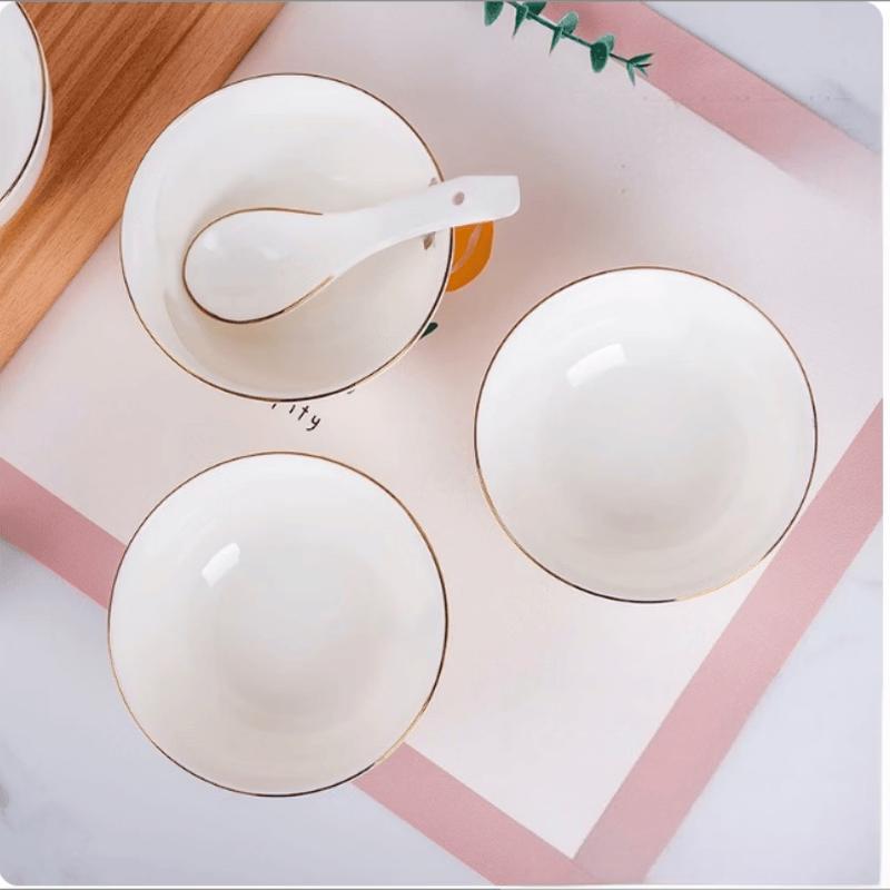 Керамические миски для риса и лапши AVADEN Pure White с золотым ободком