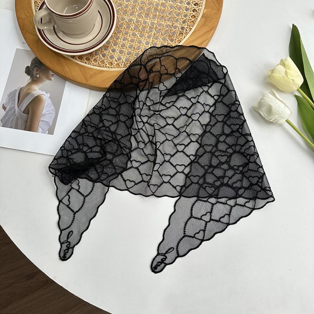 Heart Pattern Triangular Scarf Retro Hair Ribbon Versatile Lace Scarf Women's Accessory