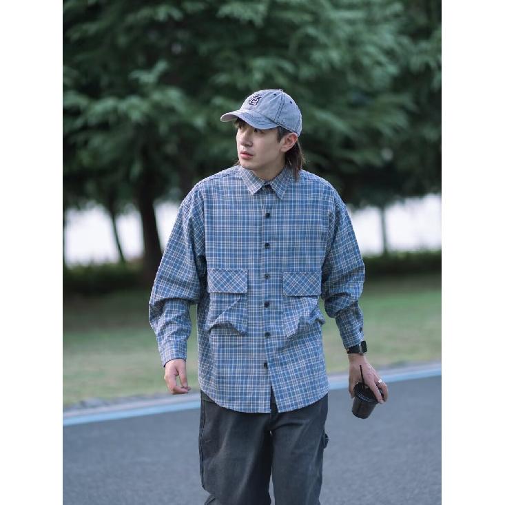 2024 Клетчатая рубашка с длинным рукавом в японском стиле Гонконга Ins Свободная рубашка для мальчиков Летнее модное универсальное повседневное пальто