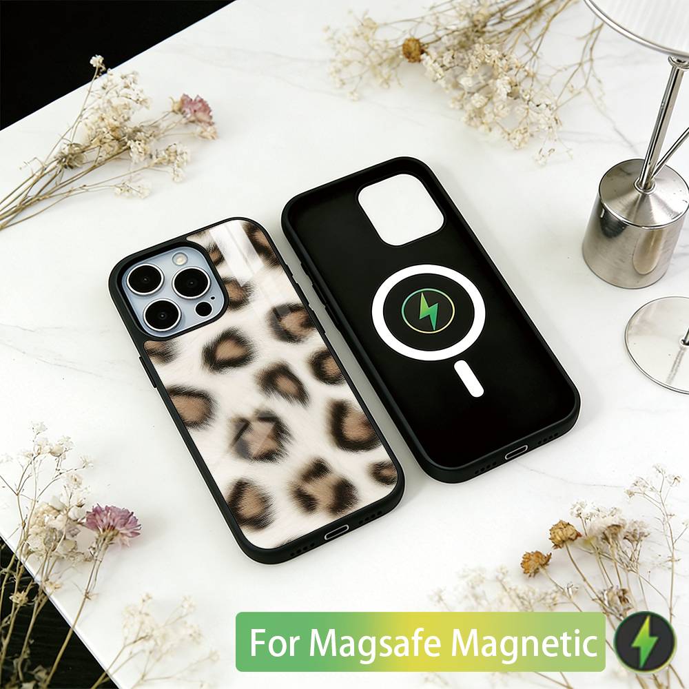 Чехол для телефона с леопардовым принтом для iPhone 17, 16, 15, 14, 13, 12, 11 Plus, Pro, магнитный с Magsafe, беспроводная зарядка