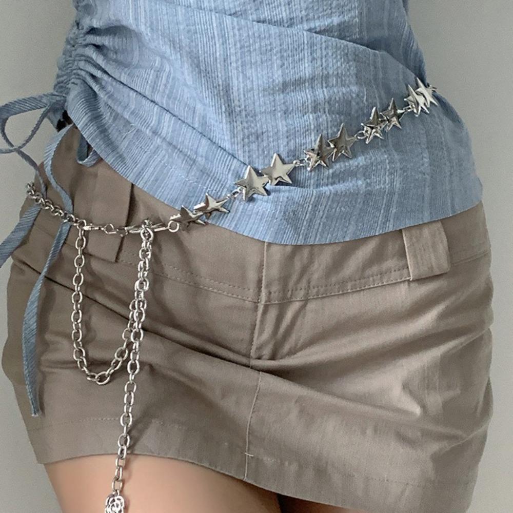 Винтажный женский поясной ремень, женский металлический пояс-цепочка со звездой и пентаграммой, пояс-цепочка с кисточками, женские декоративные украшения для тела