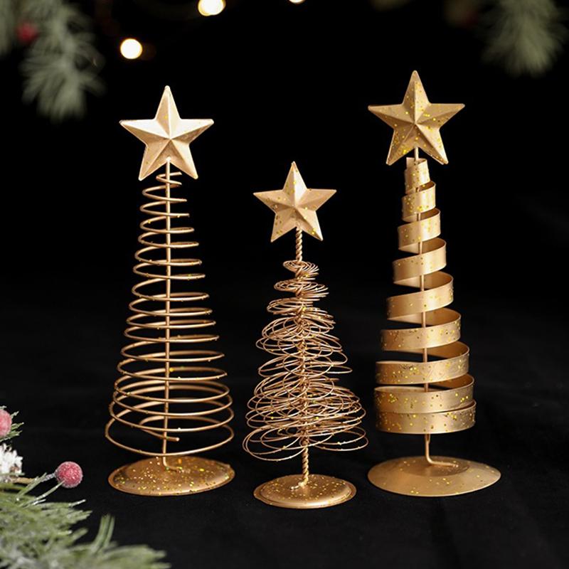 Iron Golden Christmas Tree Decoration Festive Tabletop Ornament Holiday Home Decor Xmas Tree Figurine Christmas Party Decoration