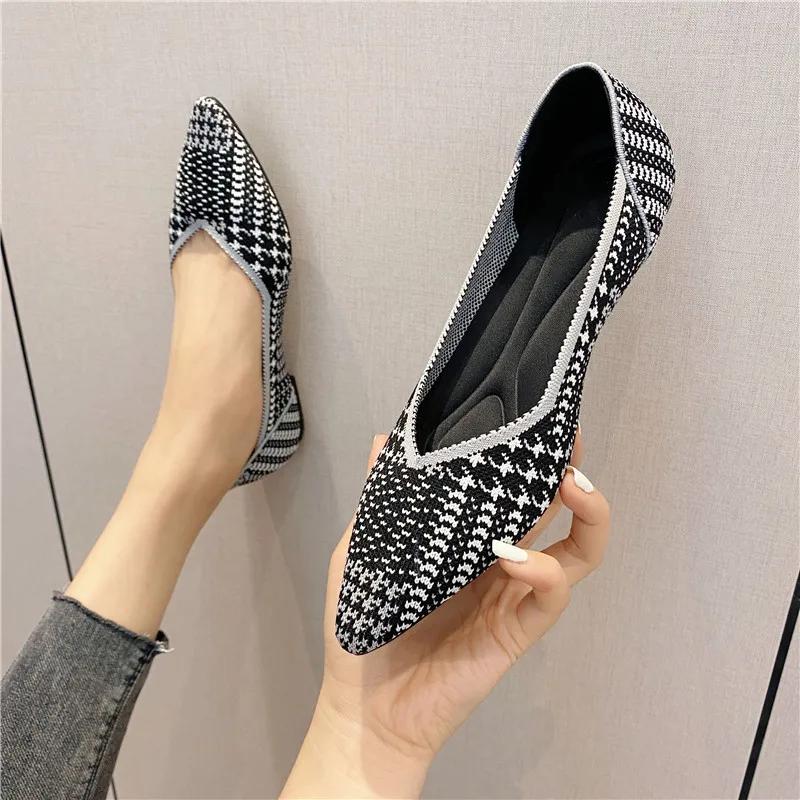 Женская весна 2025 года, новые туфли на плоской подошве, модные осенние женские вязаные остроносые удобные туфли на резиновой подошве, фирменная обувь Zapatos Mujer
