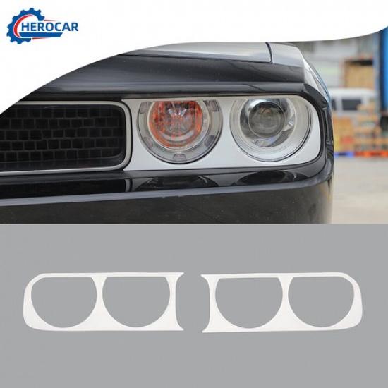 2x White Front Headlight Trim Decoration Cover for Dodge Challenger 2009-2014