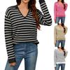 Women's Striped Sweater Casual Loose Long Sleeve Pullover Knit Bottom Sweater