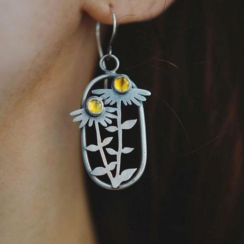 Нежные серьги-подвески в виде цветка из металла с зеленым кристаллом для женщин, девушек, шикарные украшения