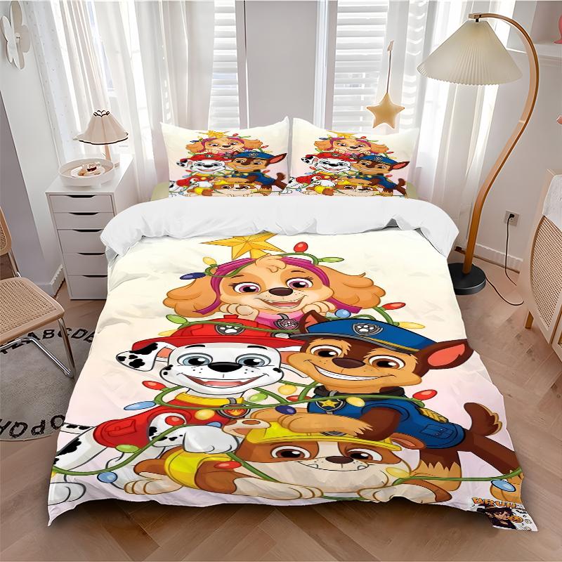 3Pcs Paw Patrol Christmas Lights Bedding Set Quilt Cover Pillowcase Home Christmas Halloween Gift 1 Duvet Cover 2 Pillowcase S1359