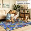 Washable Dark Blue City Life Playmat, Car Traffic Road Learning Rug, Kids Educational Carpet for Playroom Bedroom Classroom