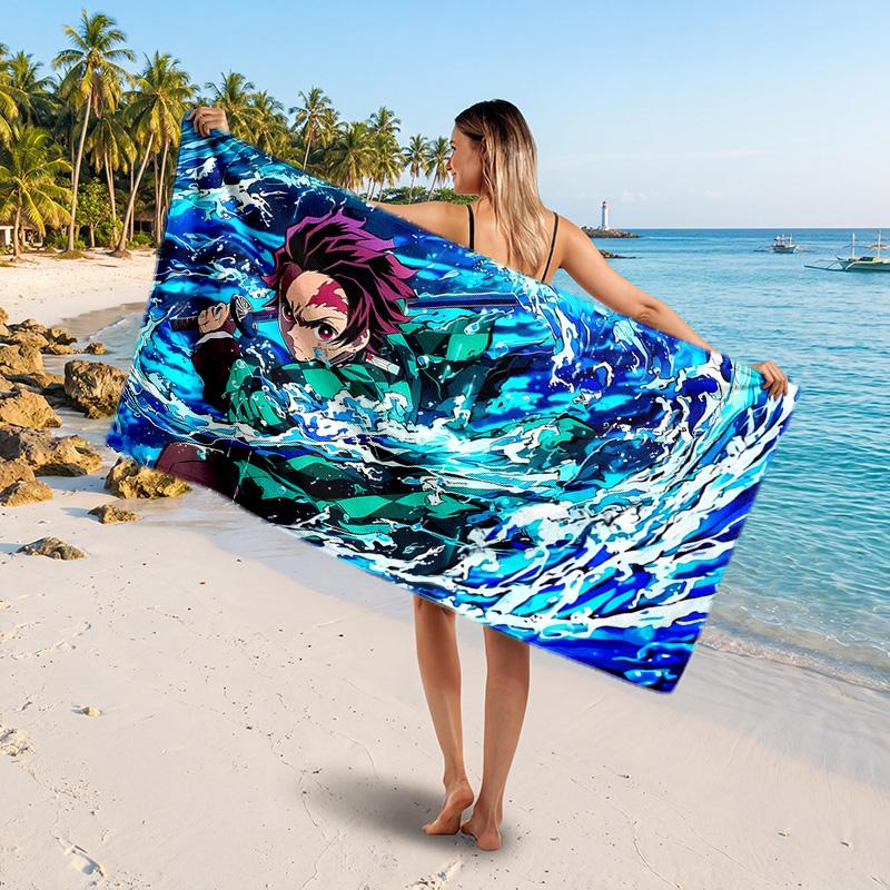 Demon Slayer Printed Swim Towel, Portable Water Absorbent Towel for Beach Camping Daily Bathroom Use