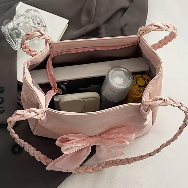 Милая сумка через плечо с бантом, женская мягкая сумка из искусственной кожи с ремешком под мышкой, большая вместимость, однотонная сумка-тоут