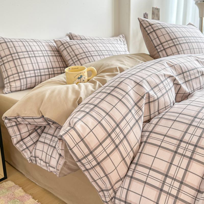 Nordic simple cotton four-piece set 100 quilt cover bed sheet pure cotton student three-piece set bedding 1.8